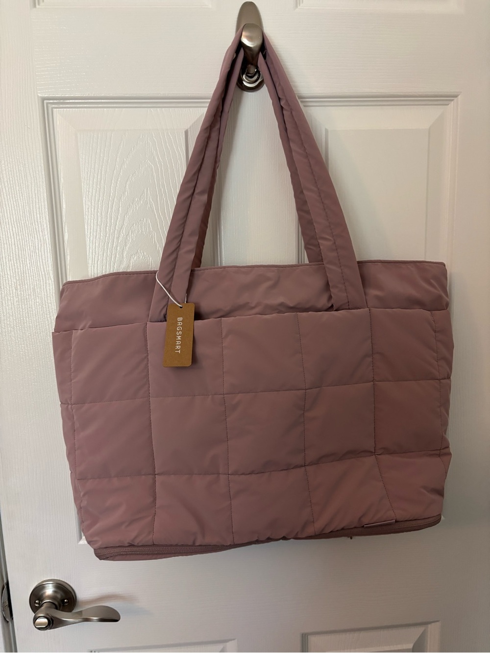 BAGSMART Quilted Puffy Tote Bag Mauve Pink Travel Laptop Carryall NWT